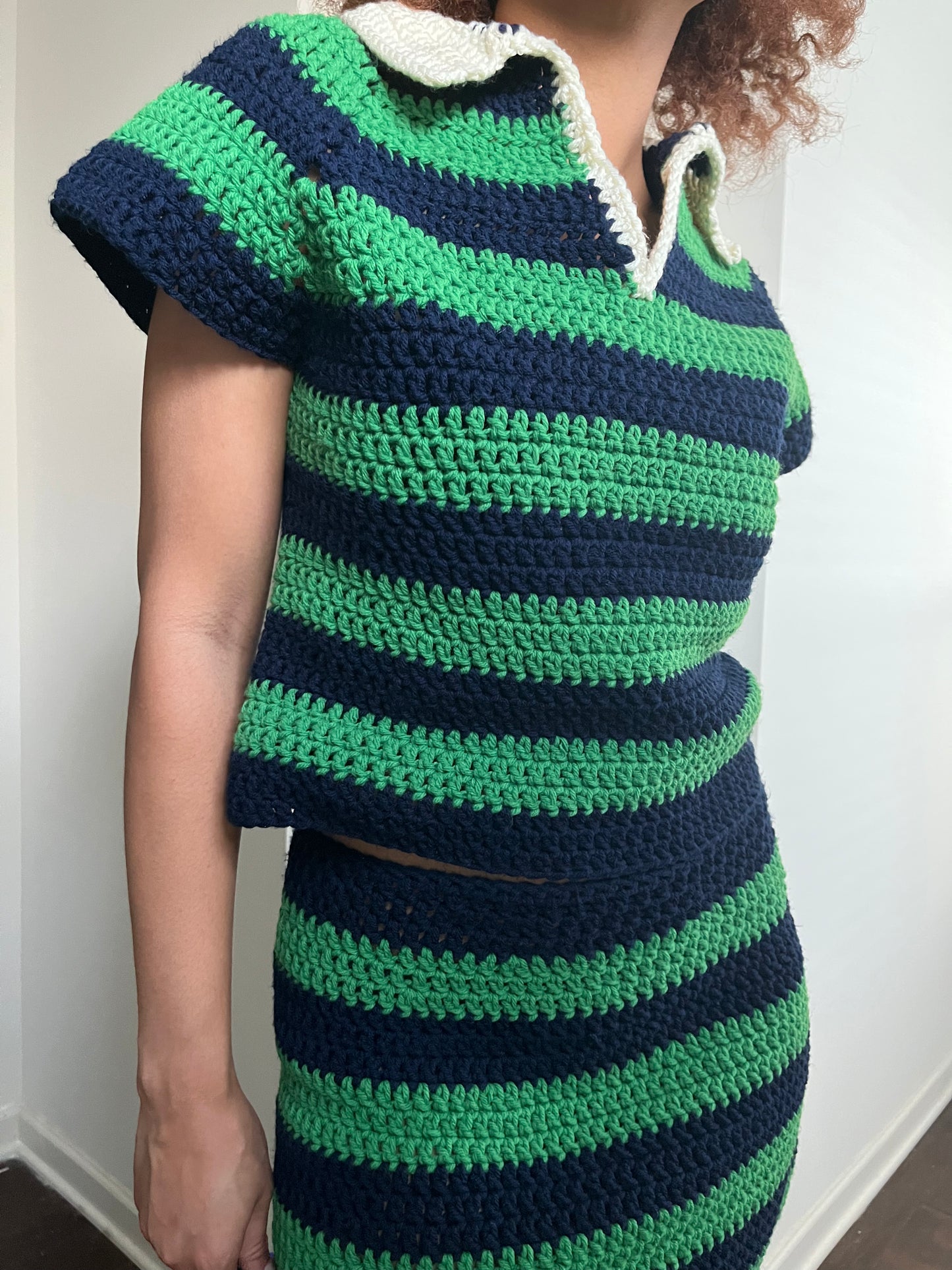 Crochet striped rugby polo