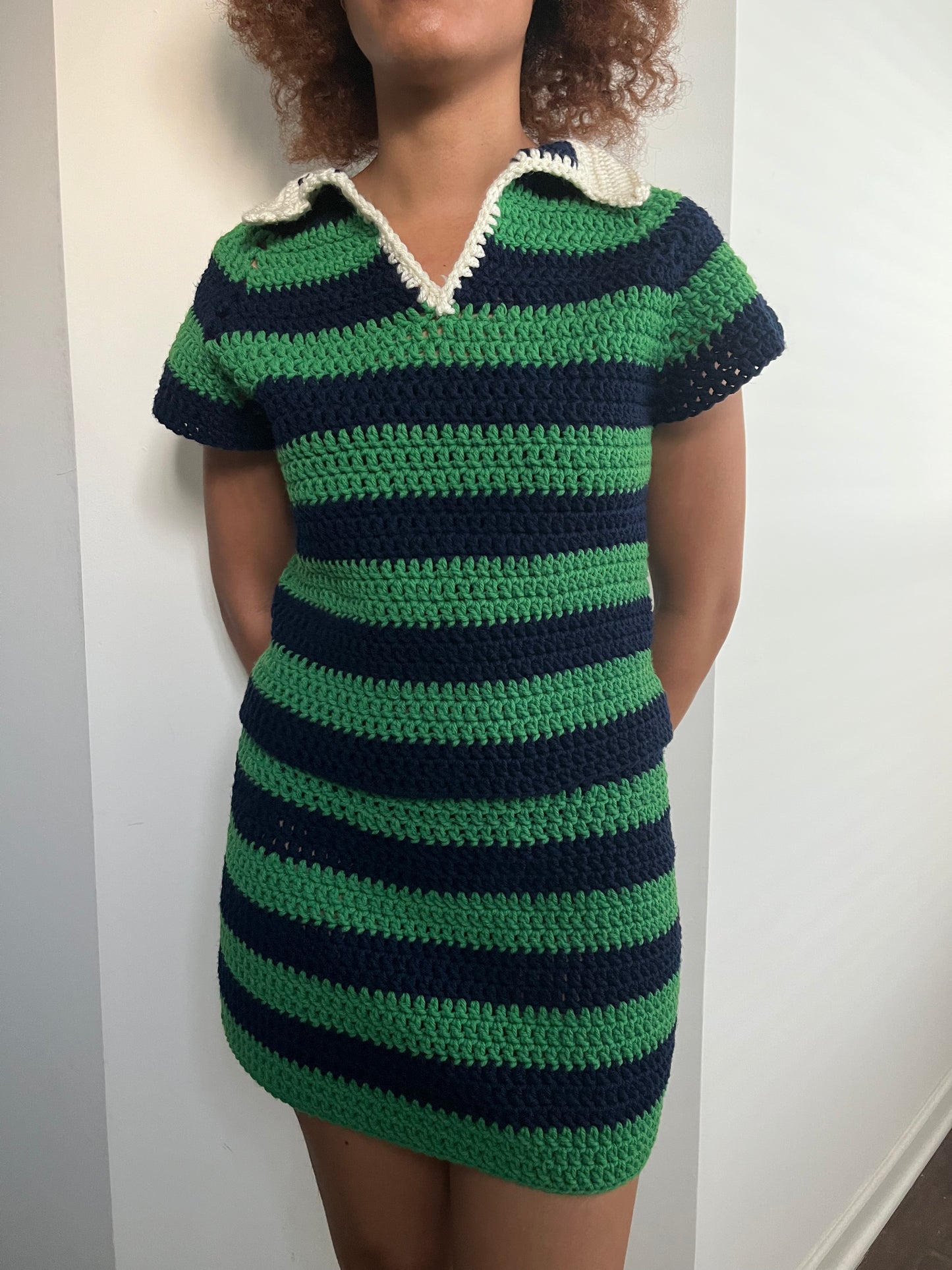 Crochet striped rugby polo